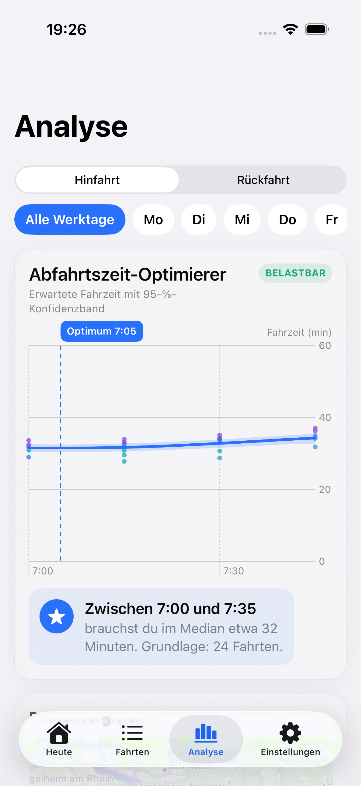 Pendelio analysis with departure-time optimisation
