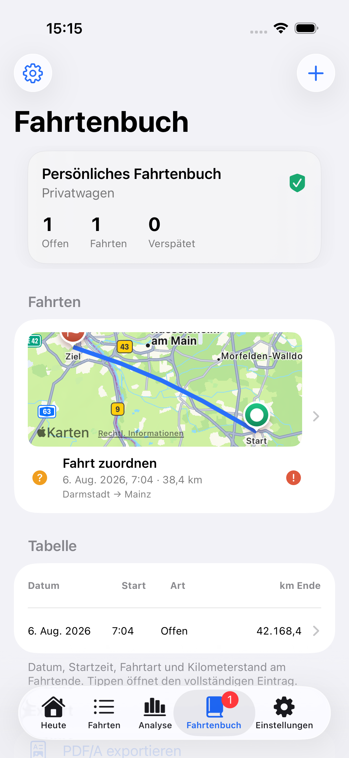 Pendelio trip history with routes