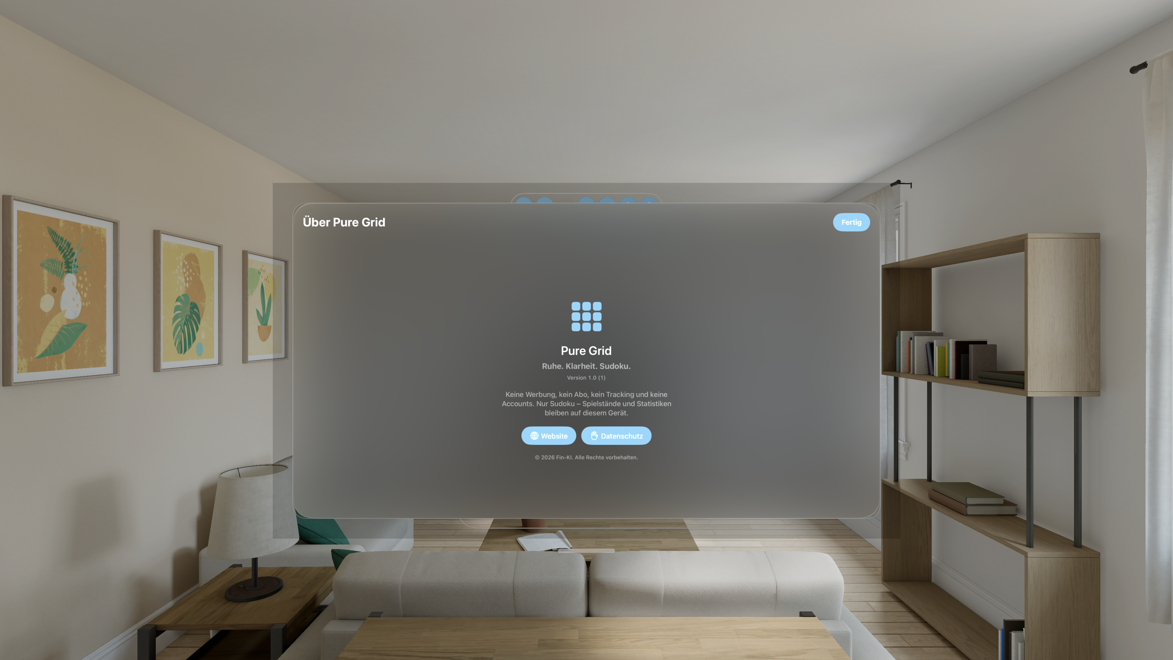 Über-Pure-Grid-Fenster mit Datenschutzangaben